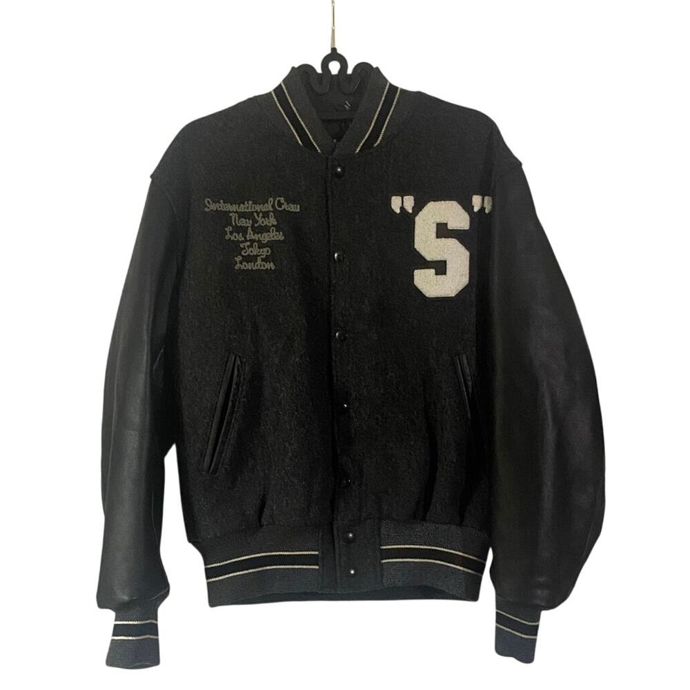 Vintage Stussy International Tribe Varsity Jacket M Wool Leather Sleeve 90s USA